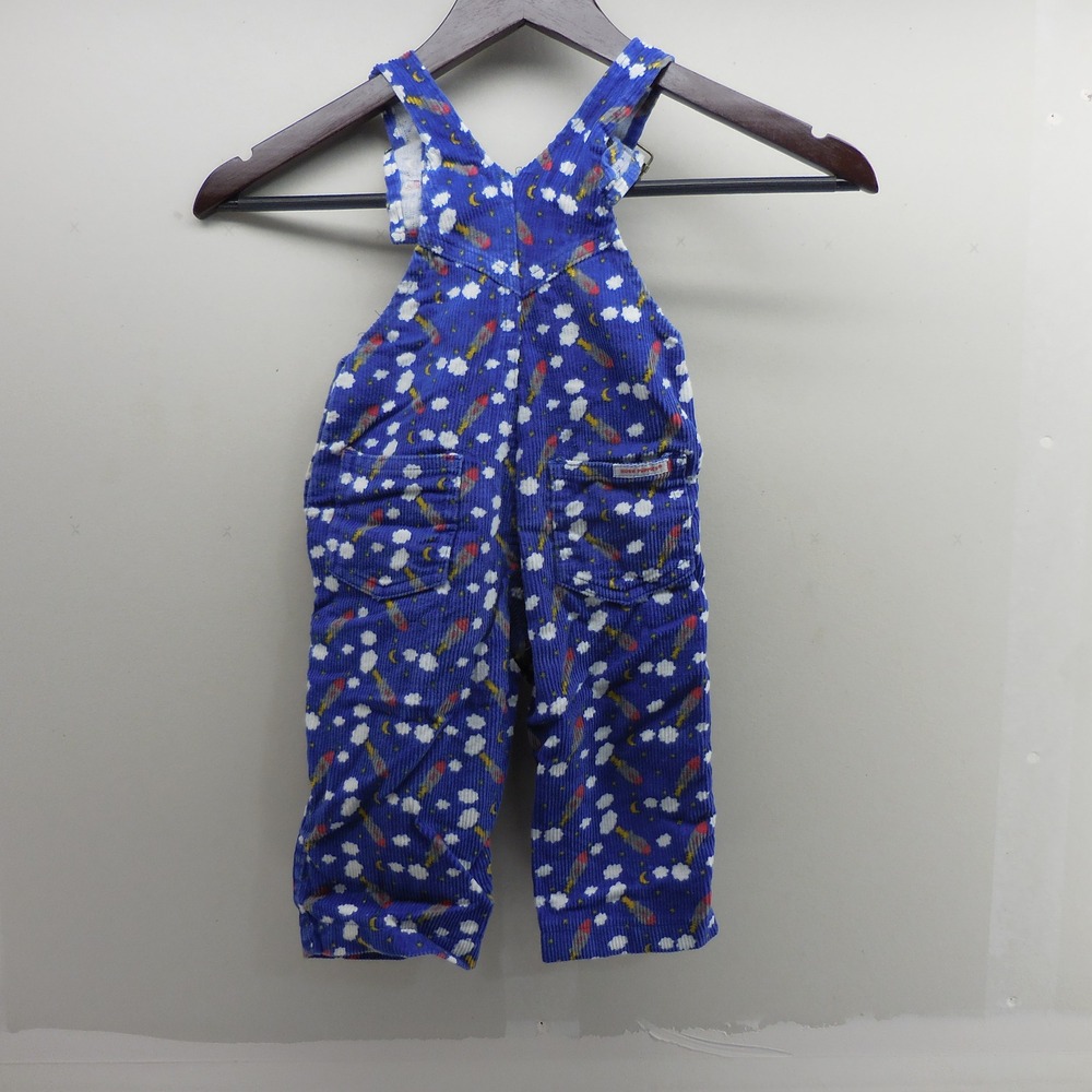 Vintage Hush Puppies Boys Corduroy Overalls 18M Blue Space Rocket Moon Star - Picture 3 of 4
